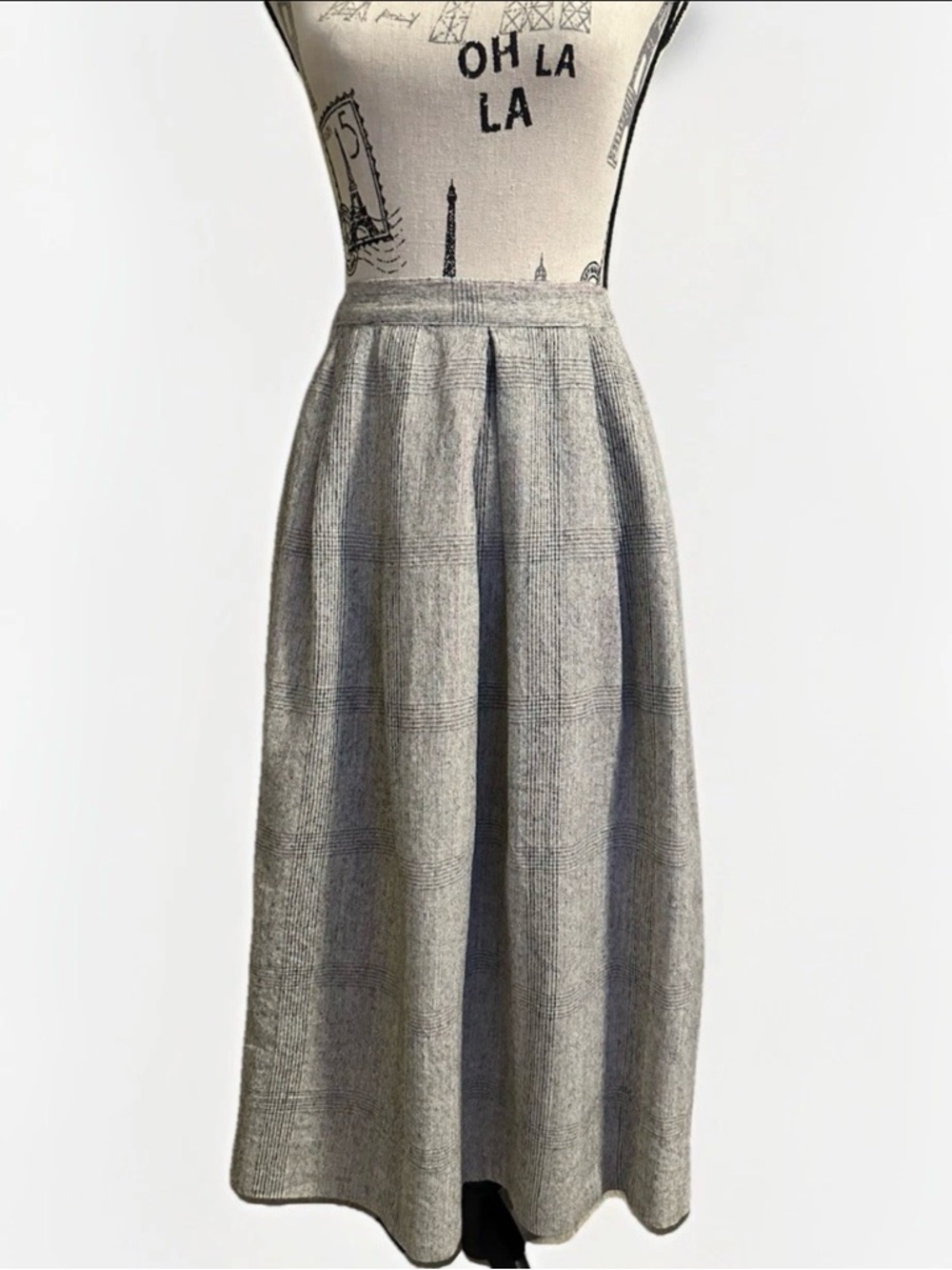 VTG Wool Plaid Midi Skirt High Waist Pleated A-Line Dark Academia made in Canada